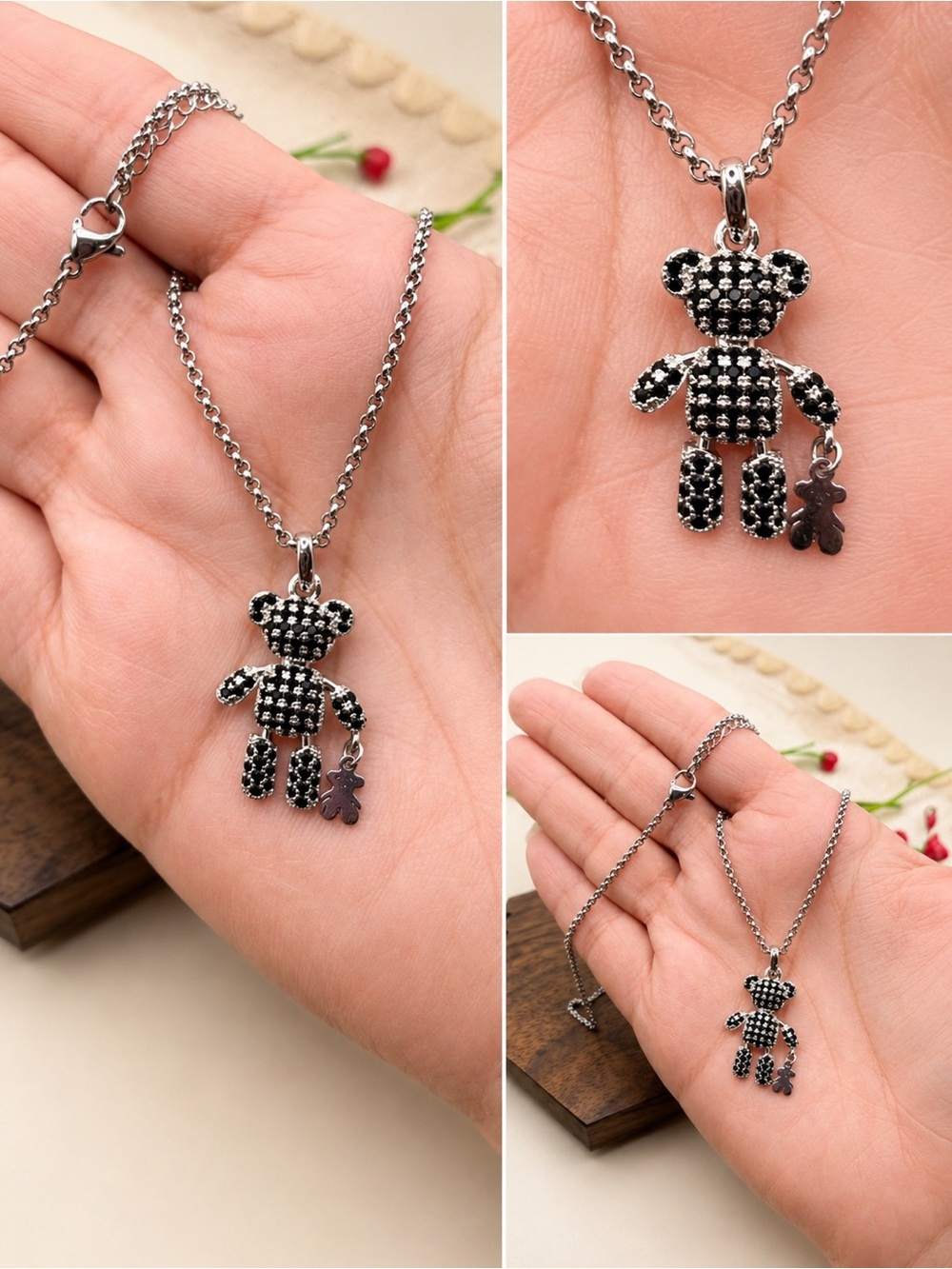 Silver Bear Pendant Necklace steel 316L